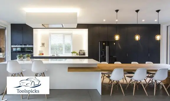 black & white minimalistic kitchen with wood details
