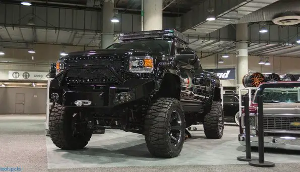 lifted truck on display