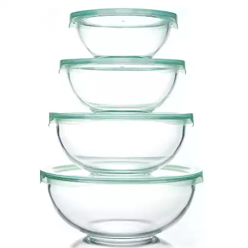 Luvan Glass Mixing Bowl with Airtight Lids, (1QT, 1.5QT, 2.5QT, 3.7QT), 8-piece Kitchen Salad Bowls Clear Nesting Big Cooking Bowl, Microwave Oven Safe for Meal Prep,storage,Baking,Serving