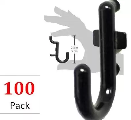 WallPeg Locking Pegboard Hooks - 100 pk. Flex-Lock J Style for Peg Board Tool Organizer - AM 114 B
