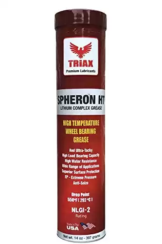 TRIAX Spheron HT-2 Grease, Red Wheel Bearing, Lithium Complex, High Temp 550F, Ultra Tacky, Extreme Pressure, Virtually Waterproof, 14 Oz Cartridge (1 Tube)