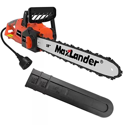 Maxlander Electric Chainsaw Corded 18 Inch Electric Chainsaw 15 Amp Corded Chainsaw Low Kickback Corded Electric Chainsaw 16m/s for Tree Wood Cutting, Tool-Less Chain Tension