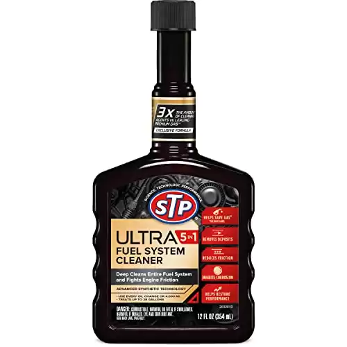 Ultra 5 In 1 Fuel System Cleaner and Stabilizer, System Fuel Cleaner Deep Cleans Fuel System and Fights Engine Friction, 12 Oz, STP