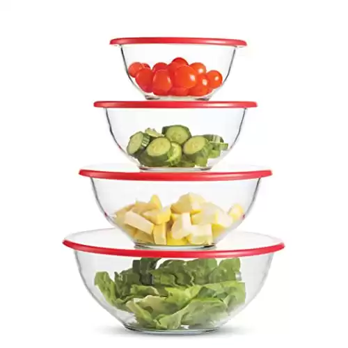 Superior Glass Mixing Bowls with Lids - 8-Piece Mixing Bowl Set with BPA-Free lids, Space-Saving Nesting Bowls - Easy Grip & Stable Design for Meal Prep & Food Storage -Glass bowl For Cooking,...