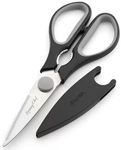 Kitchen Shears with Blade Cover, Stainless Steel Scissors for Herbs, Chicken, Meat & Vegetables, Black