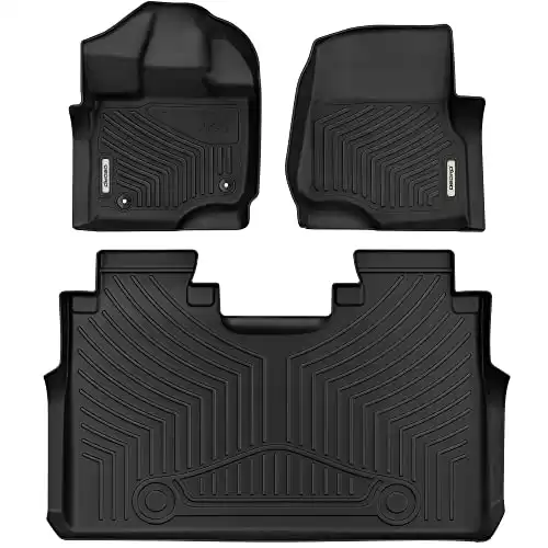 OEDRO Floor Mats Compatible for 2015-2023 Ford F-150 SuperCrew Cab, Unique Black TPE All-Weather Guard, Includes 1st & 2nd Front Row and Rear Floor Liner Full Set