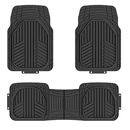 Amazon Basics 3-Piece All-Weather Protection Heavy Duty Rubber Floor Mats for Cars, SUVs, and Trucks，Black, Trim to Fit