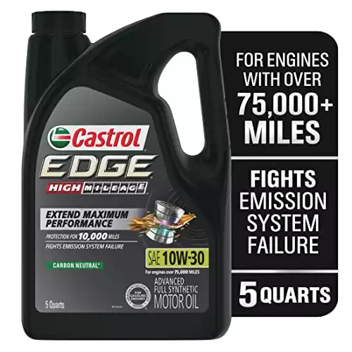 Castrol 03129C Edge High Mileage 10W-30 Advanced Full Synthetic Motor Oil, Black, 5 Quart