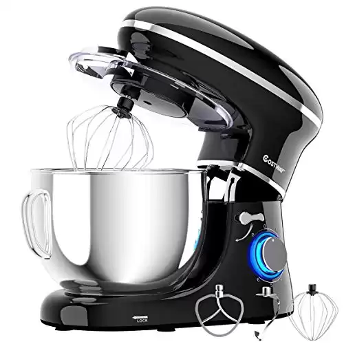 COSTWAY Stand Mixer, 660W Electric Kitchen Food Mixer with 6-Speed Control, 6.3-Quart Stainless Steel Bowl, Dough Hook, Beater, Whisk