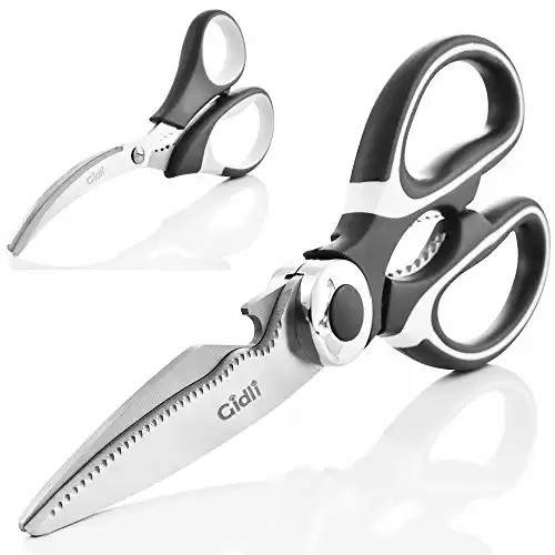 Kitchen Shears by Gidli - Lifetime Replacement Warranty- Includes Seafood Scissors As a Bonus - Heavy Duty Stainless Steel All Purpose Ultra Sharp Utility Scissors
