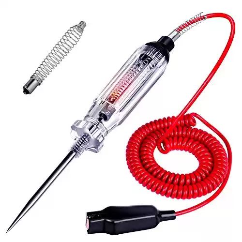 Heavy Duty Automotive Circuit Tester, Premium 6-24V Test Light with Extended Spring Test Leads & Sharp Piercing Probe, Circuit Voltage Tester with Replacement Indicator Light for Car/Vehicles