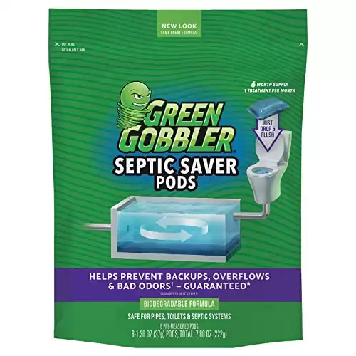 Green Gobbler SEPTIC SAVER Treatment Pods with Bacteria For Healthy Septic System, 6 Month Supply, 1.30 oz (Package May Vary)