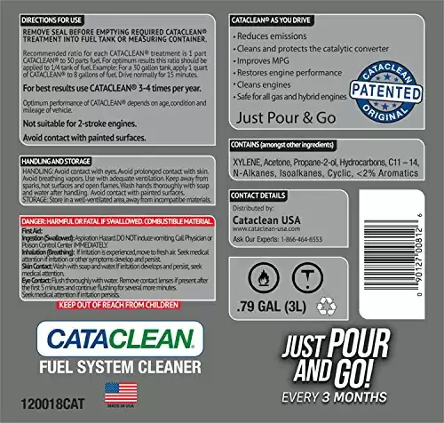 Cataclean 120018CAT Cataclean Fuel And Exhaust System Cleaner Special Formula For Use w/Gasoline Engines 3 Liters Cataclean Fuel And Exhaust System Cleaner